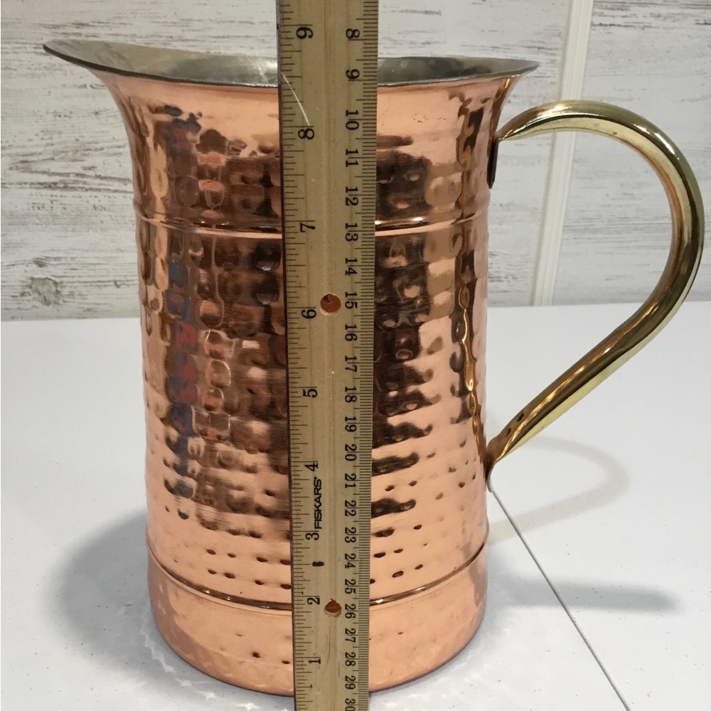 Vintage Hammered / Dimpled Copper Pitcher With Brass Handle Made In India - Picture 10 of 10